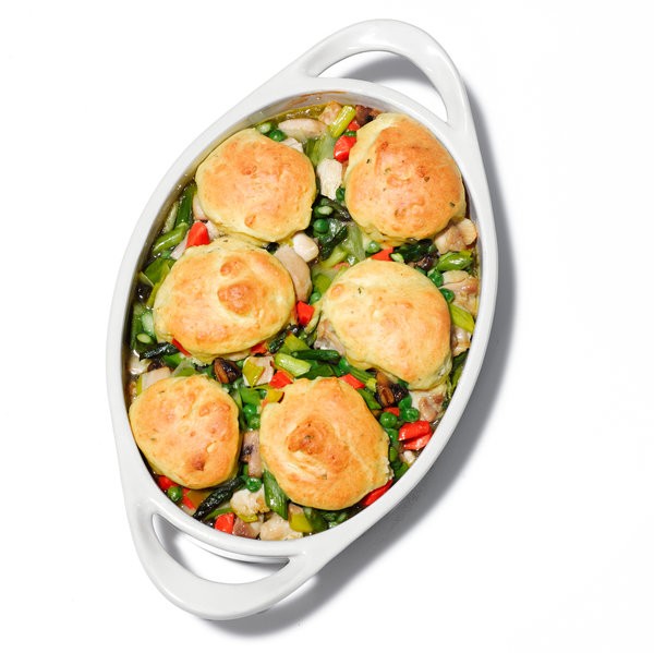 Vegetable and chicken stew with rosemary biscuits