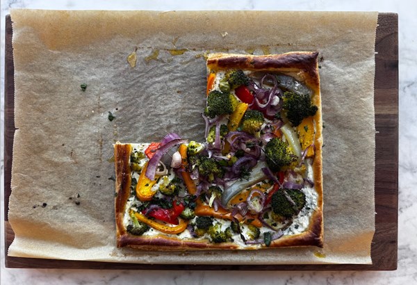 Vegetable and ricotta puff pastry tart