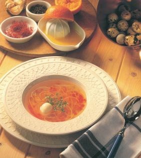 Vegetable and saffron consommé