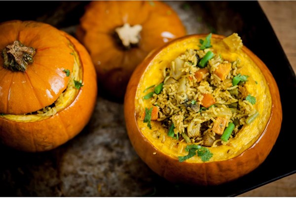 Vegetable biryani in a pumpkin shell [Vivek Singh]