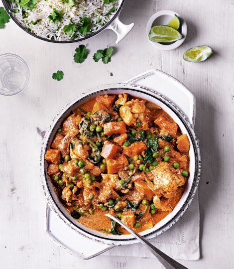 Vegetable curry with lime rice