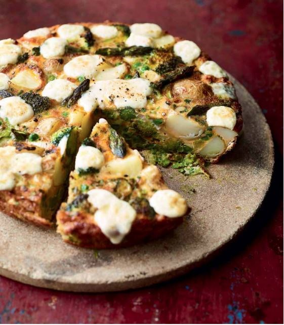 Vegetable frittata with Asiago (Frittata con patate, asparagi, verdure e Asiago)