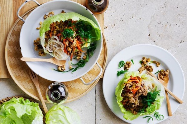 Vegetable-packed san choy bow with vermicelli noodles