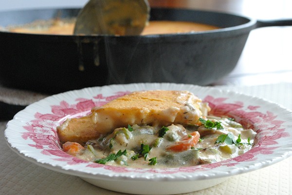 Vegetable pot pie with cornbread topping