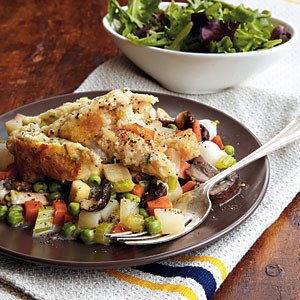 Vegetable pot pie with Parmesan-black pepper biscuits