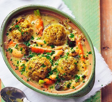 Vegetable stew with cheddar dumplings