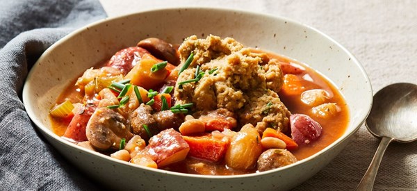 Vegetable stew with herbed dumplings