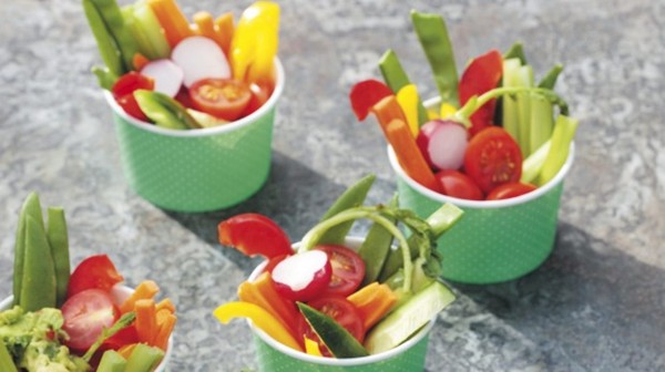 Vegetable sticks in paper cups