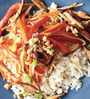 Vegetable stir-fry with peanuts