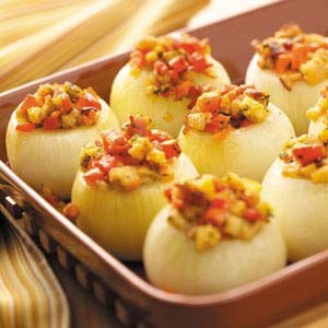 Vegetable-stuffed baked onions
