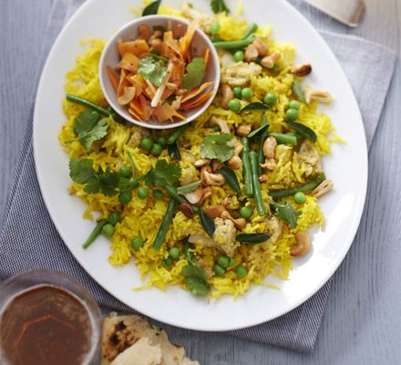 Vegetable vegan biryani with carrot salad