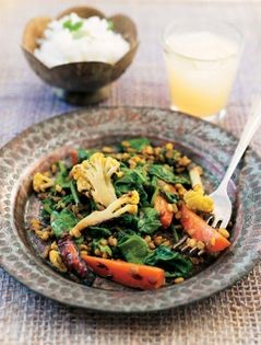 Vegetables with roasted split mung beans