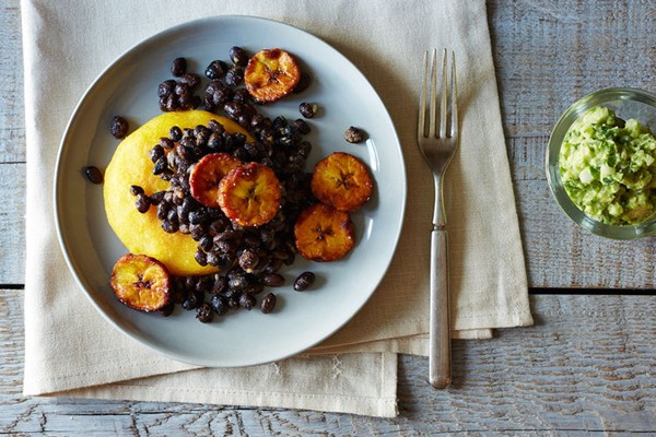 Vegetarian arepas with avocado and plantains