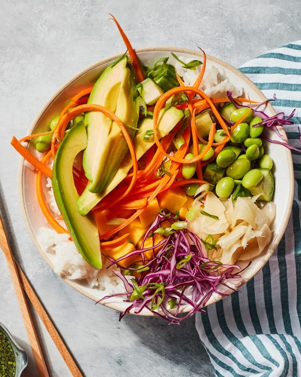 Vegetarian avocado sushi bowls