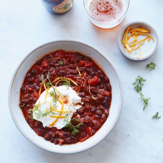 Vegetarian black bean chili with ancho and orange
