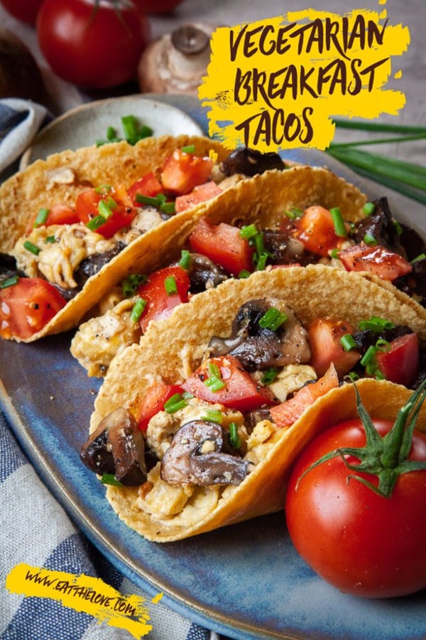 Vegetarian breakfast tacos  with mushrooms and eggs