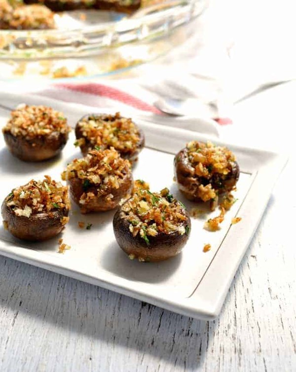 Vegetarian garlic stuffed mushrooms