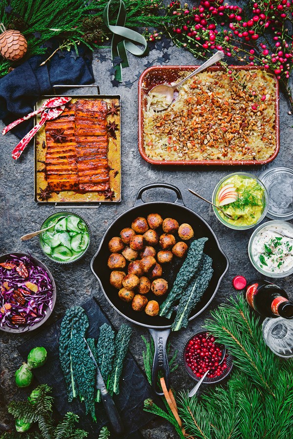 Vegetarian meatballs + saffron & ginger ribs