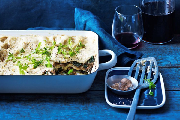 Vegetarian mushroom and silverbeet lasagne