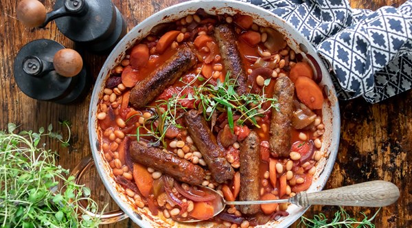 Vegetarian sausage cassoulet