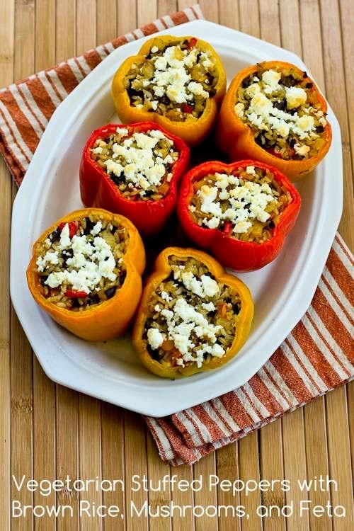 Vegetarian stuffed peppers (with mushrooms and feta)