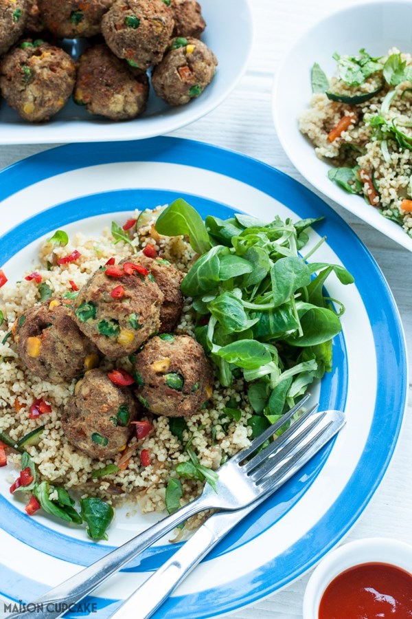 Veggie balls with warm couscous salad