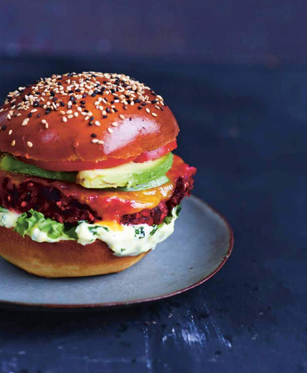 Veggie burger: beetroot + avocado + cheddar