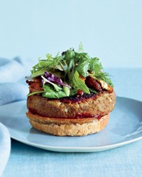 Veggie burgers with pomegranate ketchup