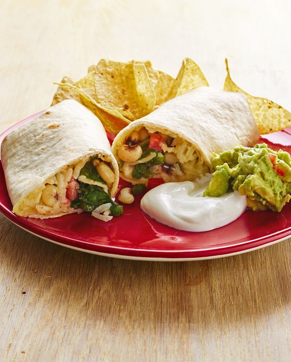 Veggie burritos with black-eyed peas