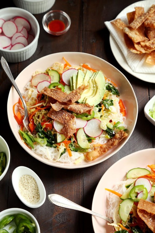 Veggie egg roll noodle bowl