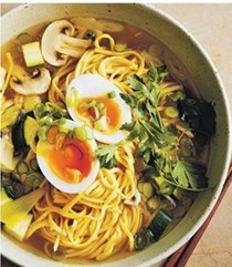 Veggie noodle soup with eggs