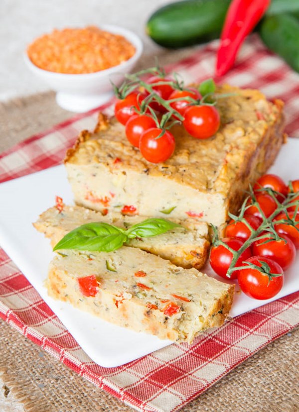 Veggie packed red lentil loaf