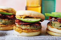 Vegie omelette muffin with romesco and crispy bacon