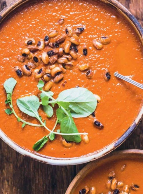 Velvety red pepper and tomato soup