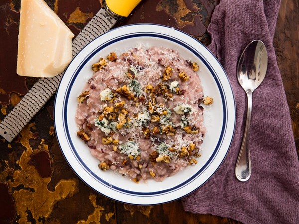 Veneto-style radicchio risotto with walnuts and blue cheese