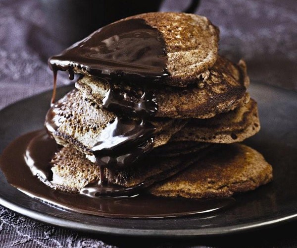 Venezuelan chocolate pancakes with chocolate maple syrup