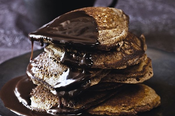 Venezuelan chocolate pancakes with chocolate maple syrup