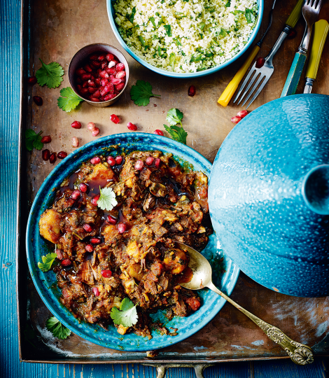 Venison and parsnip tagine with buttered herb couscous