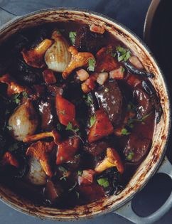 Venison Bourguignon with dark chocolate & star anise