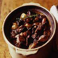 Venison braised in Old Peculier with sticky shallots and garlic