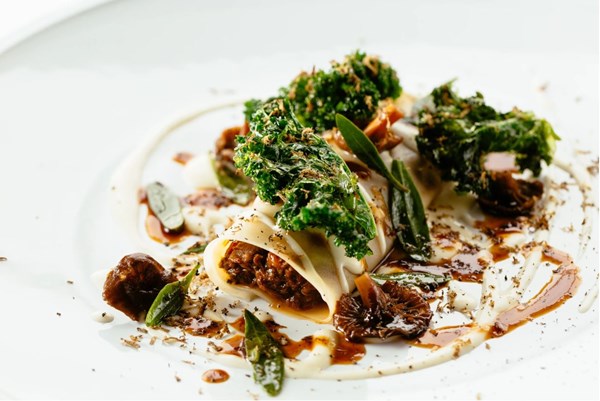 Venison cannelloni with kale, Parmesan & wild mushrooms [Paul Welburn]
