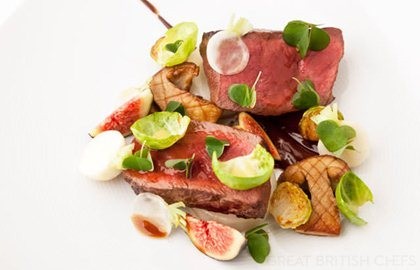 Venison, chocolate, fig, turnip and Brussels sprouts