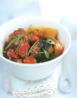 Venison dumpling stew with chorizo