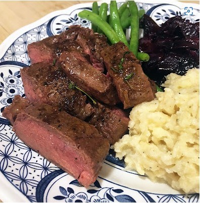 Venison loin pan-fried in butter and thyme