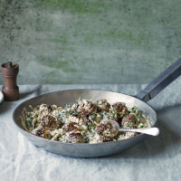Venison meatballs with Swiss chard and yogurt sauce