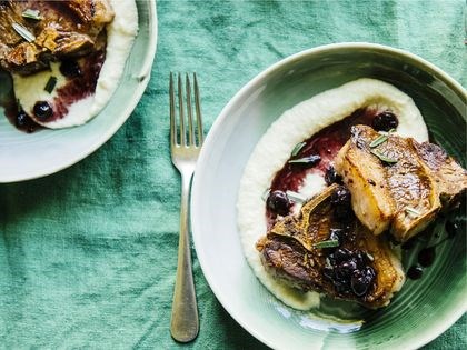 Venison (or lamb) w/ parsnips + blueberry sauce