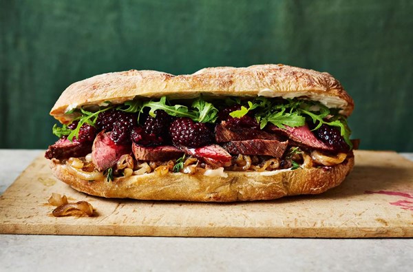 Venison steak sandwiches with balsamic blackberries
