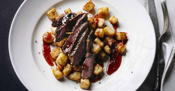 Venison steaks with buttered celeriac