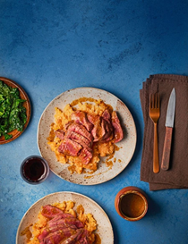 Venison steaks with caraway crushed swede
