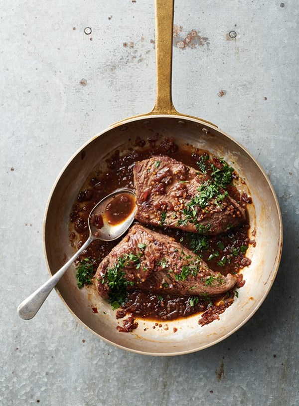 Venison steaks with whiskey and mustard pan sauce